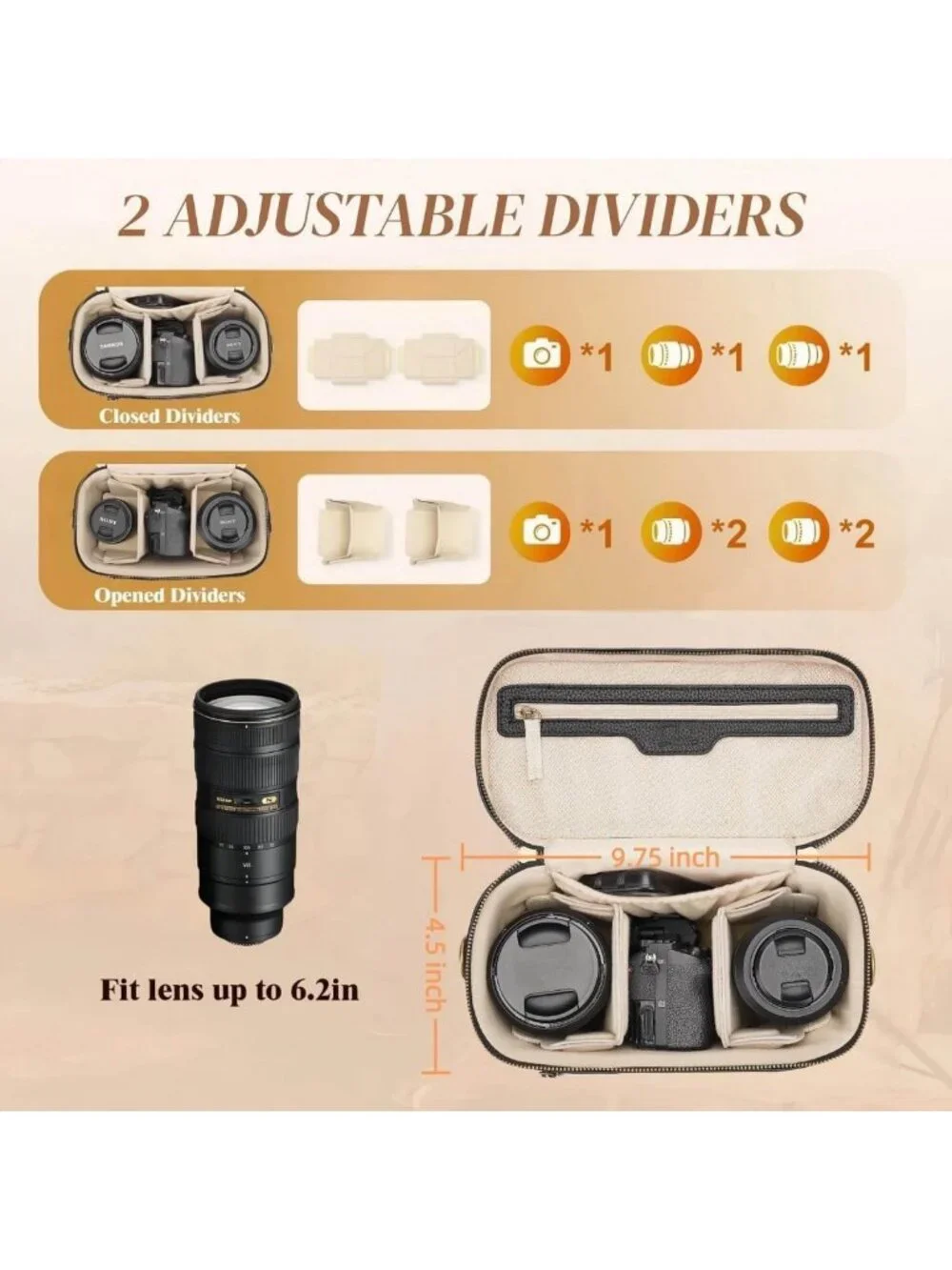 Waterproof Crossbody Camera Sling Bag, PU Leather Small Shoulder Case for DSLR